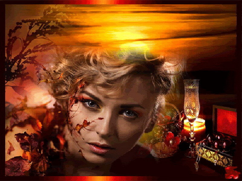 woman with autumn leaves