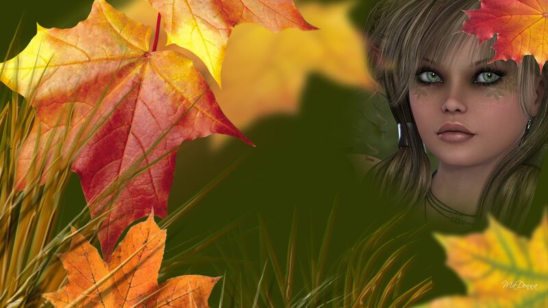 Woman with Autumn Leaves — Green
