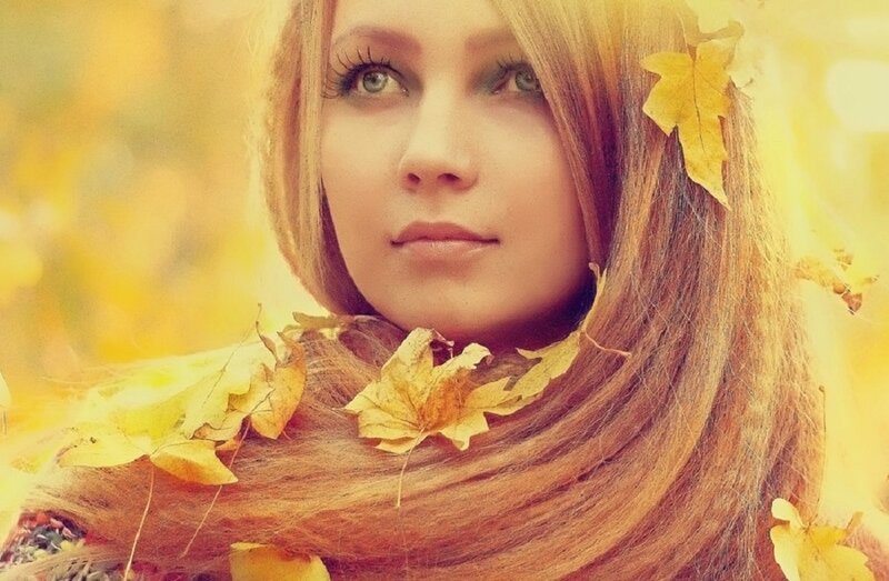 Woman with Autumn Leaves — Yellow
