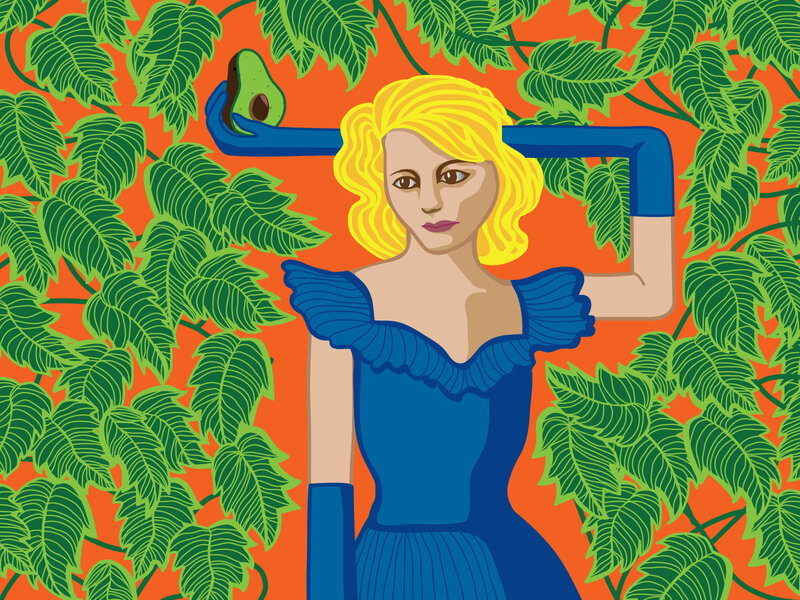 woman with avocado in foliage