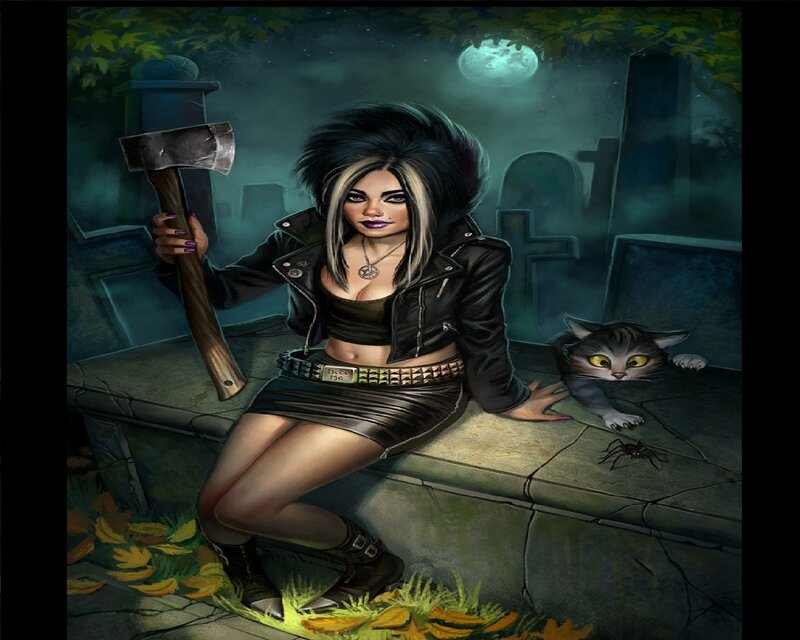 Woman with Axe in Graveyard