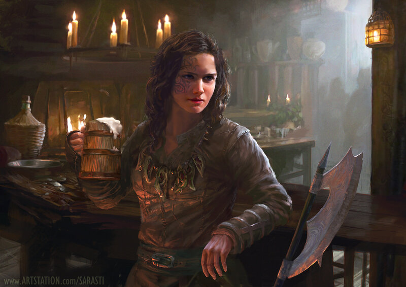 Woman with Axe in Tavern