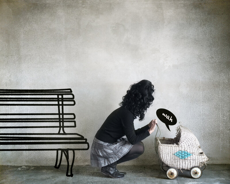Woman with Baby Carriage — Gray