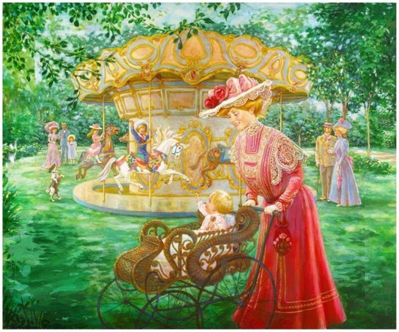 Woman with Baby Carriage — Red