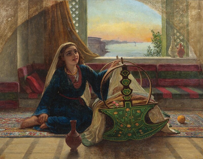 Woman with Baby Cradle