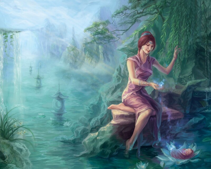 Woman with Baby on Lotus