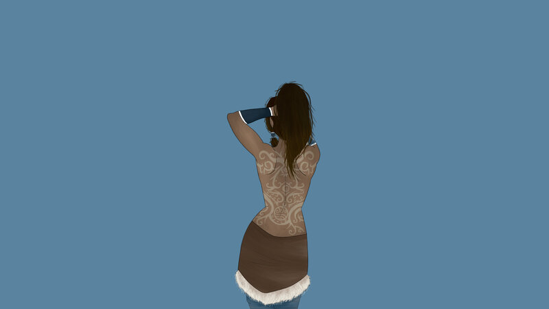 Woman with Back Tattoo — Blue