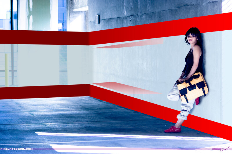 woman with bag in parking garage