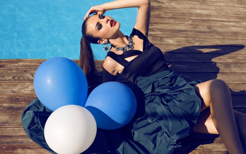 Woman with Balloons — Blue, Dramatic