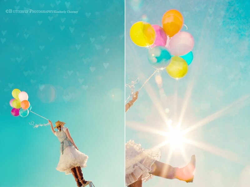 Woman with Balloons — Blue, Dreamy