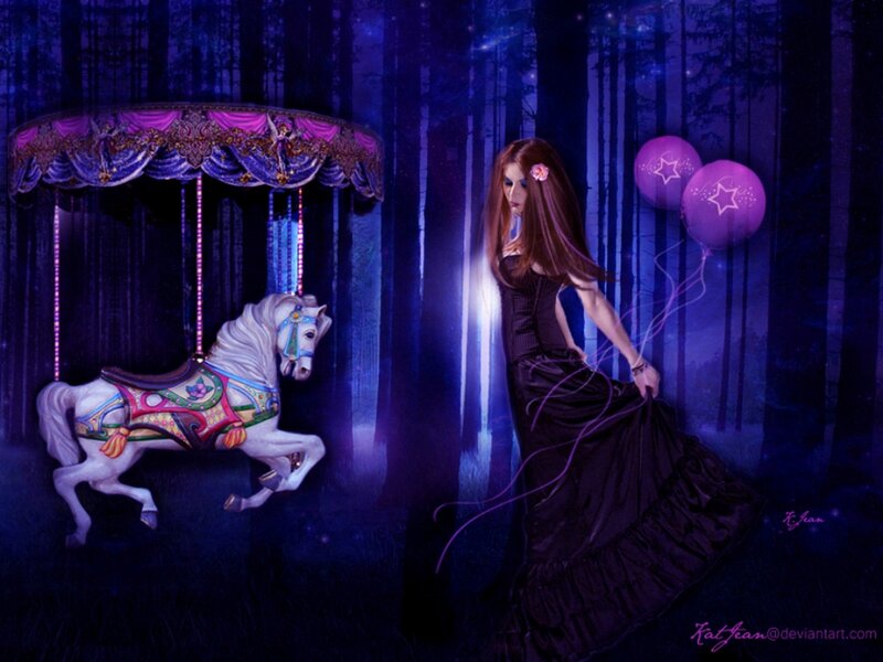Woman with Balloons in Forest — Purple