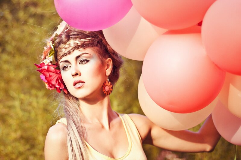 Woman with Balloons — Pink, Festive