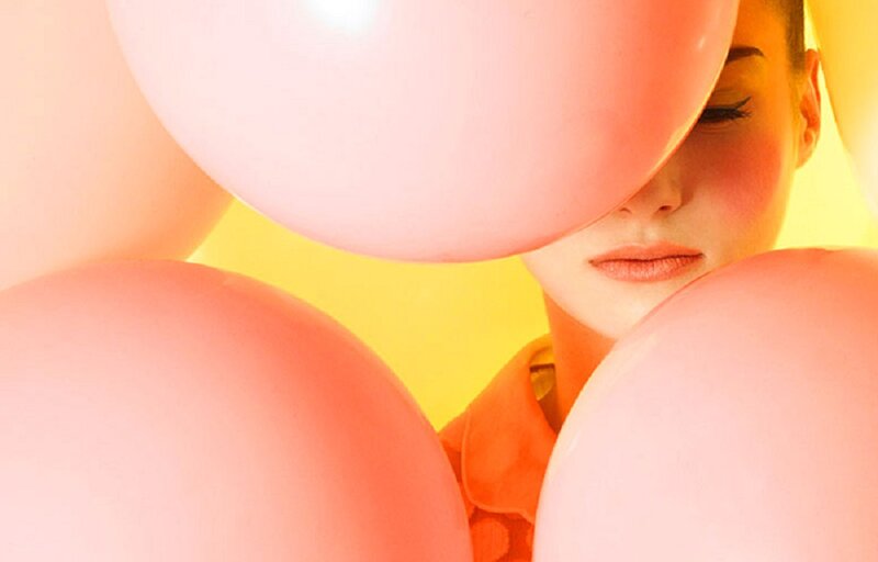 Woman with Balloons — Pink, Playful