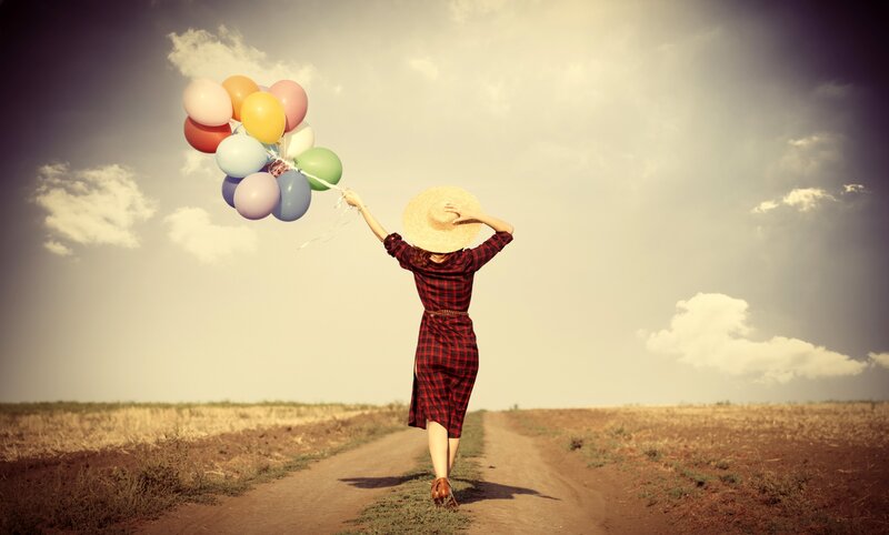 Woman with Balloons — Red