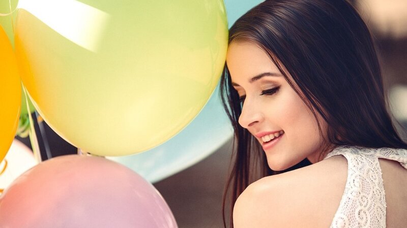 Woman with Balloons — Yellow, Happy