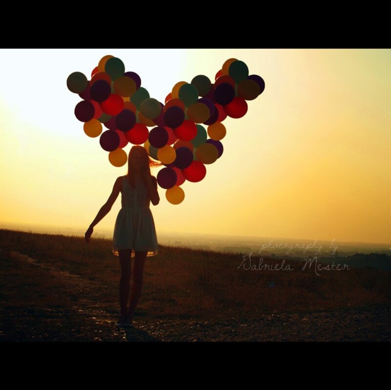 Woman with Balloons — Yellow, Serene