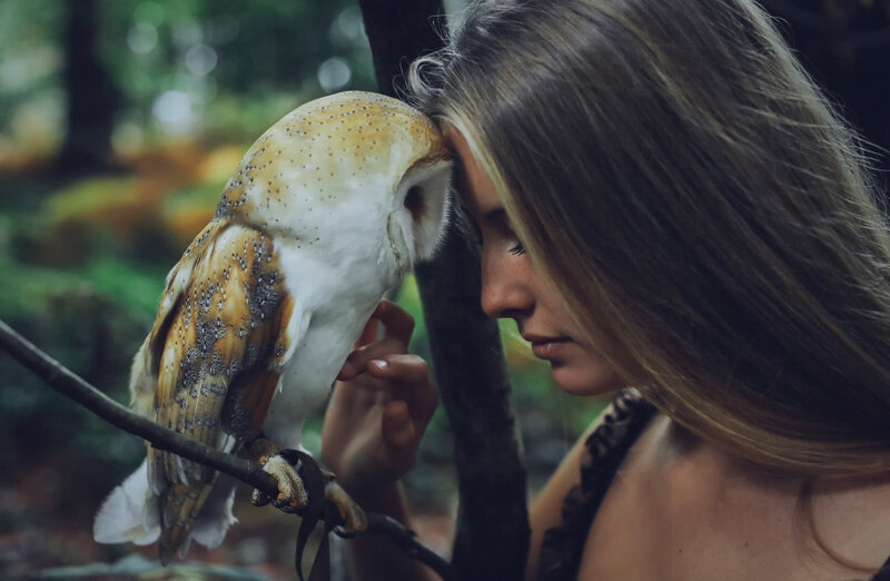 Woman with Barn Owl