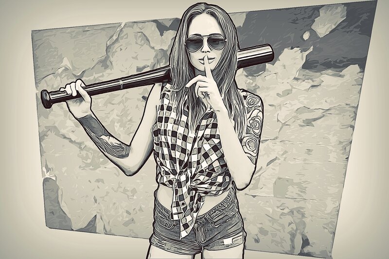Woman with Baseball Bat — Black, Confident