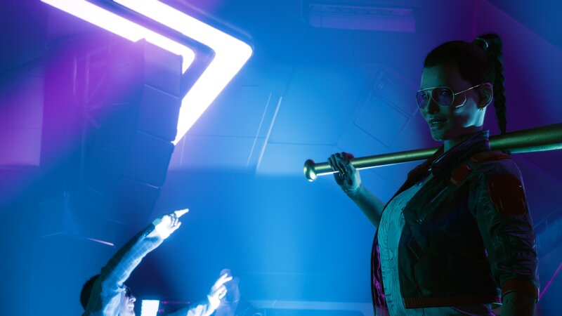 Woman with Baseball Bat — Blue, Dark, Dramatic