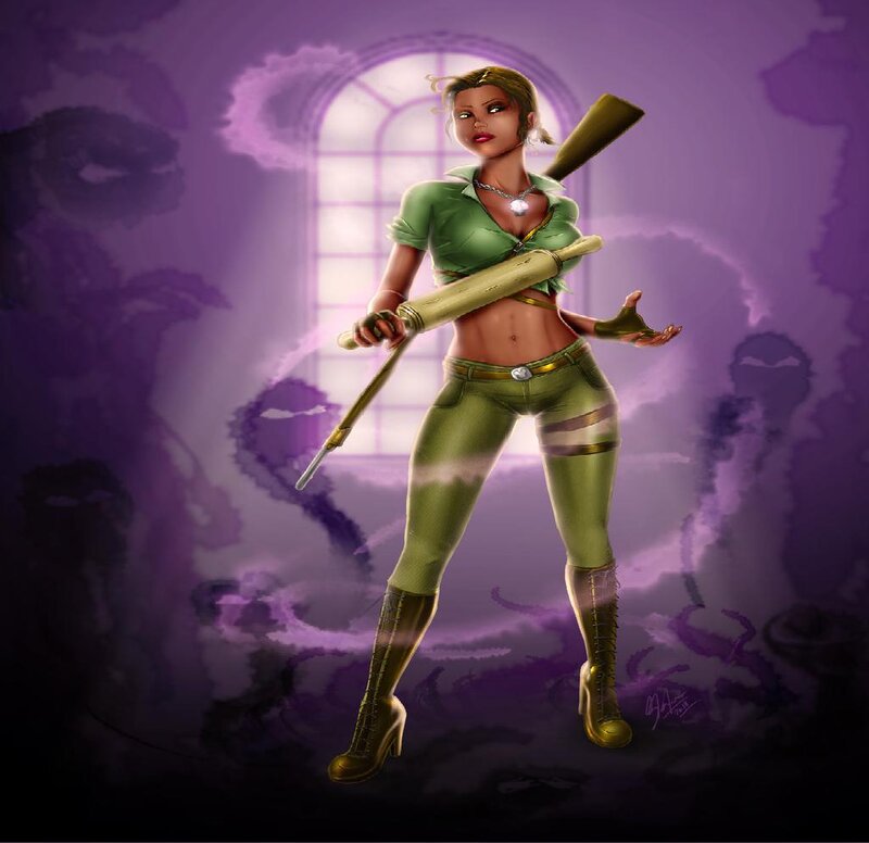 Woman with Baseball Bat — Purple