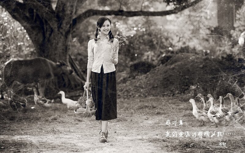 woman with basket and ducks