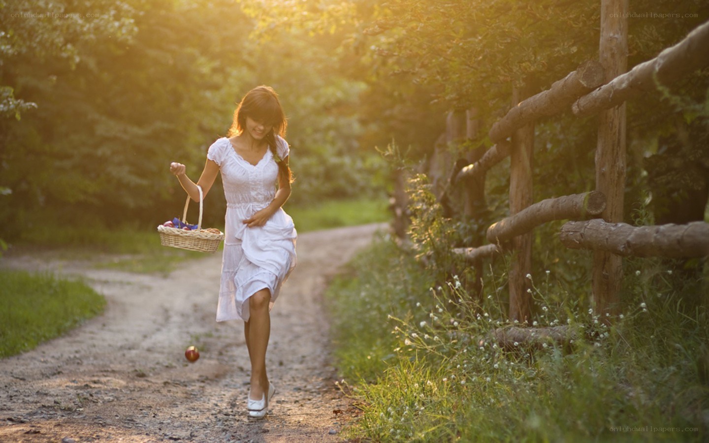 Woman with basket on path