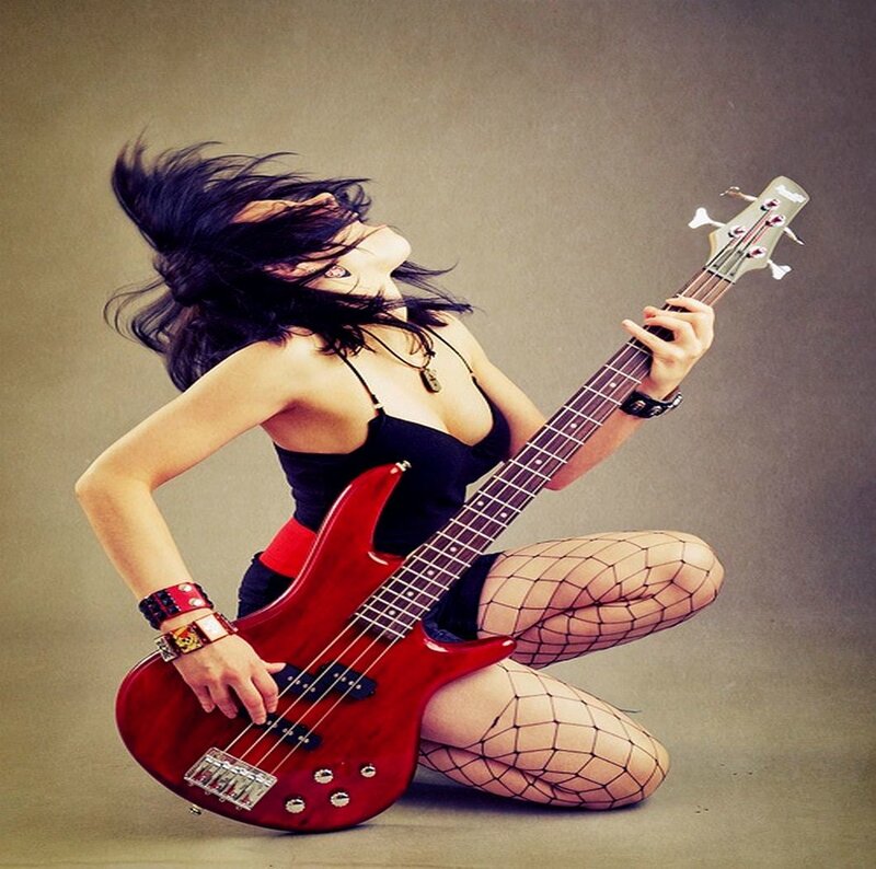 Woman with Bass Guitar — Red