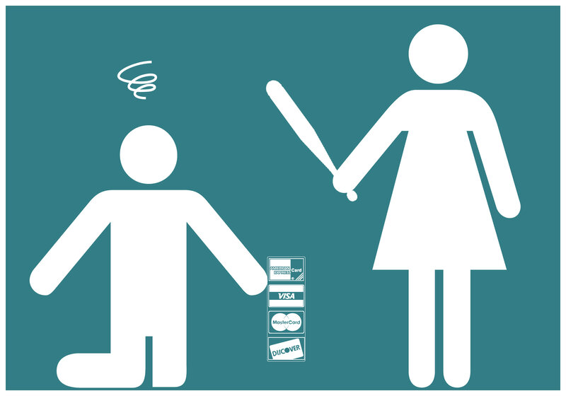 woman with bat and credit cards