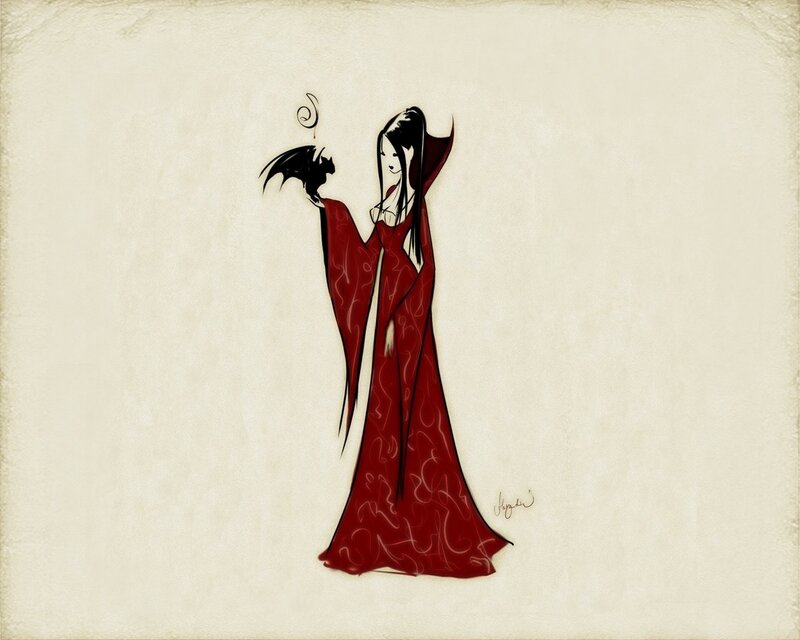 woman with bat in red cloak
