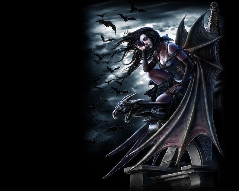 Woman with Bat Wings — Black, Dark, Night