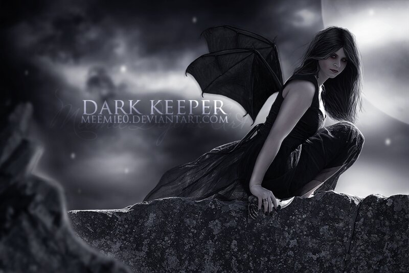 Woman with Bat Wings — Black, Dramatic, Night, Digital Art, Bat Wings