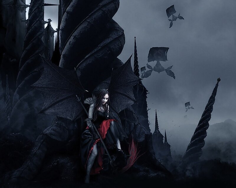 Woman with Bat Wings — Black, Dramatic