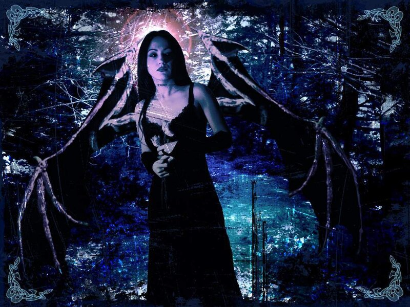 Woman with Bat Wings — Blue, Dark, Night, Digital Art