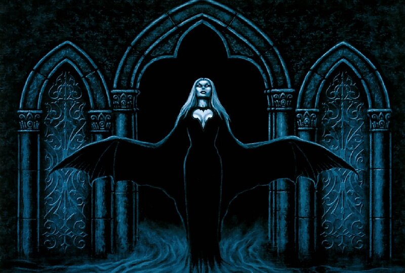 Woman with Bat Wings — Blue, Dramatic