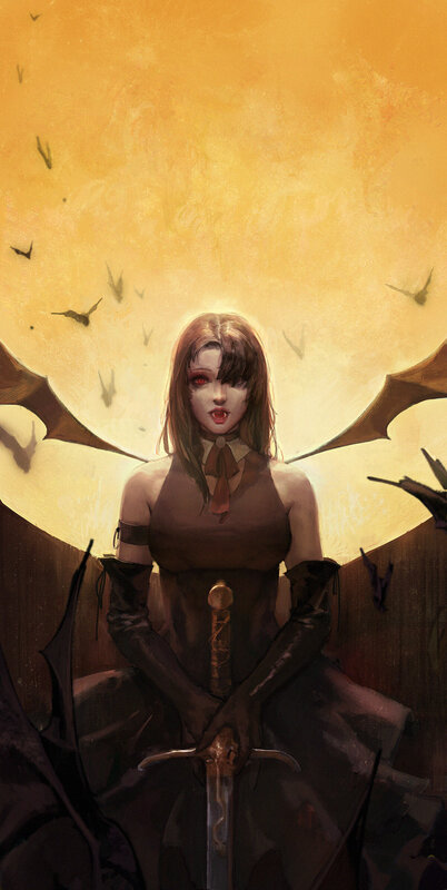 Woman with Bat Wings — Yellow, Dramatic