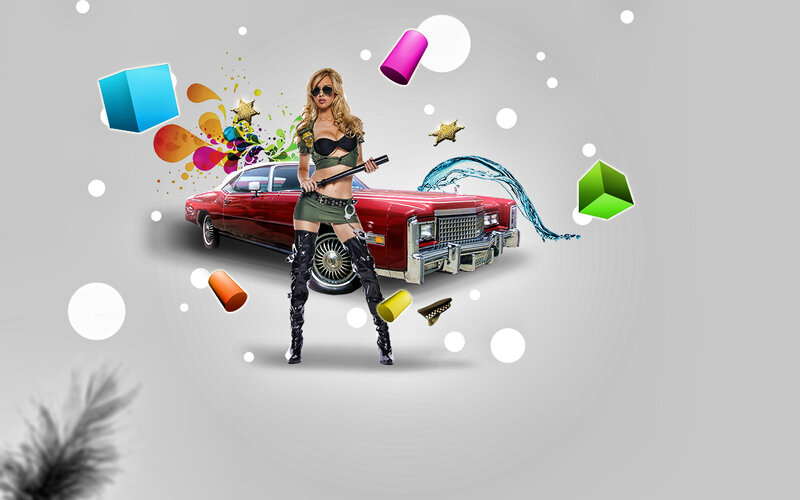 Woman with Baton and Car
