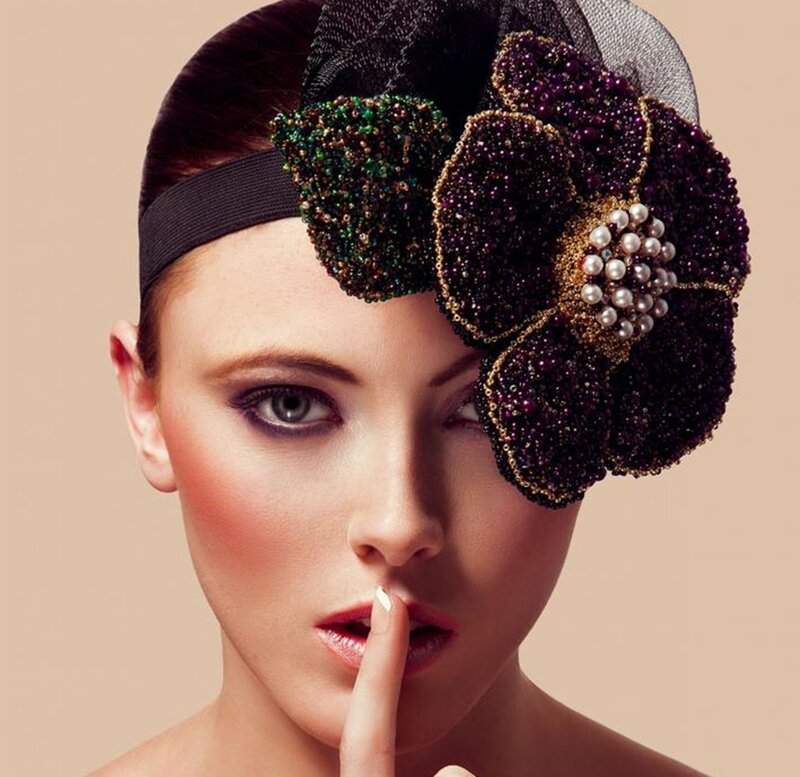 Woman with Beaded Headpiece — Black, Dramatic, Photograph, Headband