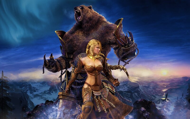 Woman with Bear Companion — Blue
