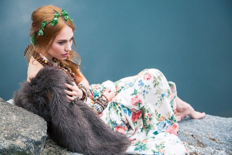 Woman with Bear Cub — Blue
