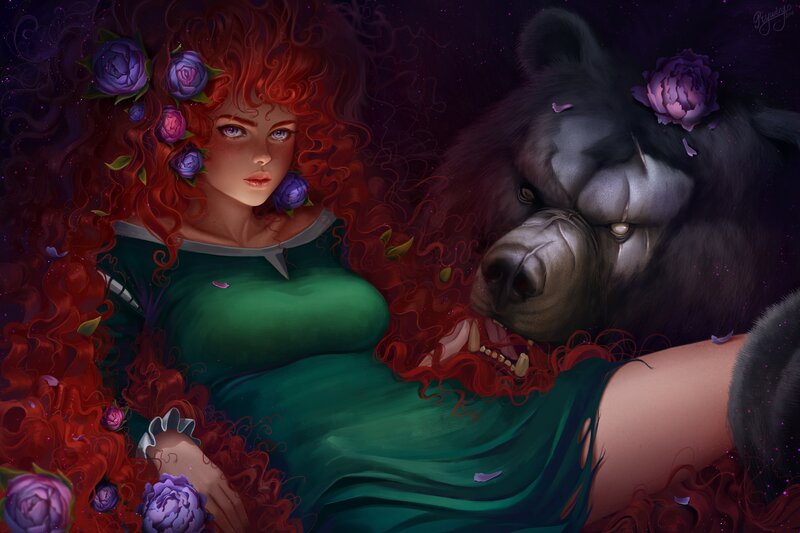 Woman with Bear — Green