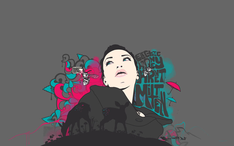 woman with bees and graffiti