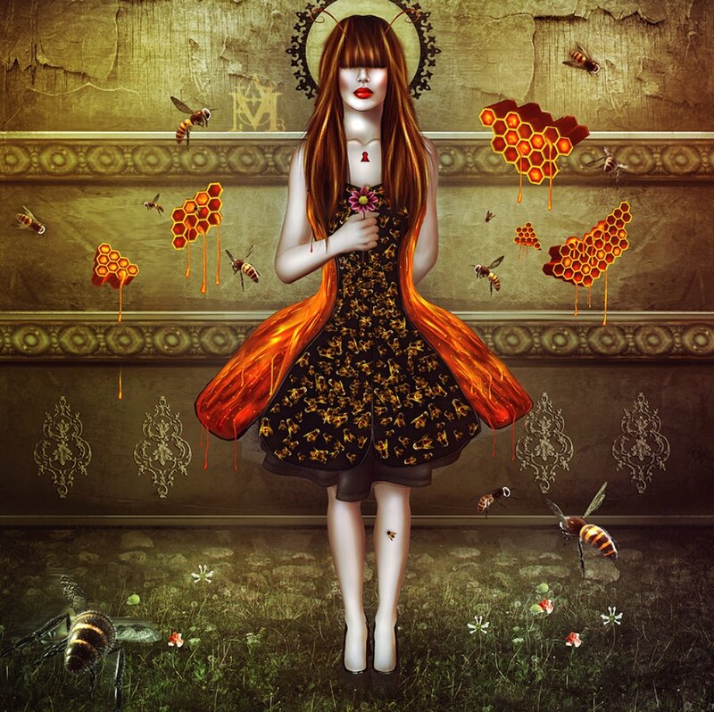 Woman with Bees and Honeycomb