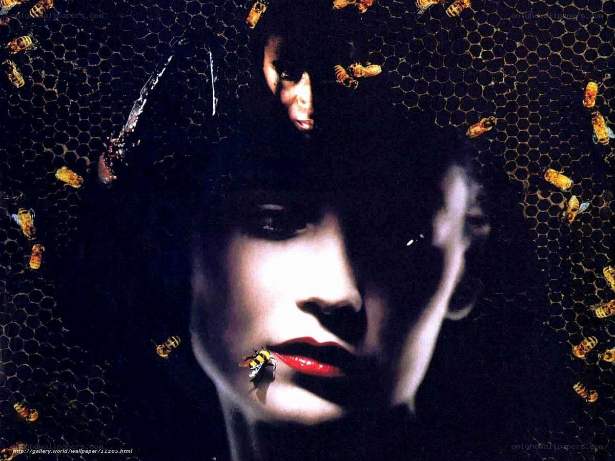 woman with bees on honeycomb