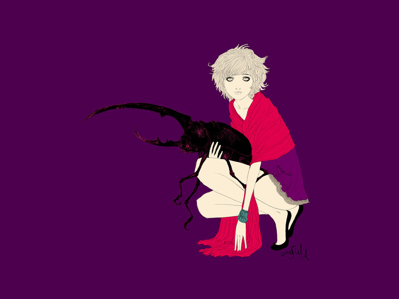woman with beetle illustration