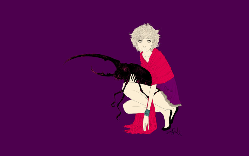 woman with beetle illustration