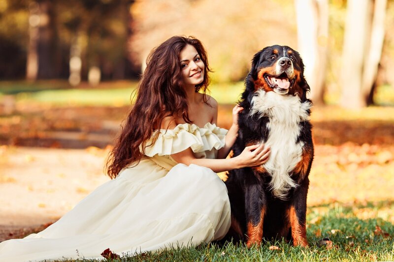 Woman with Bernese Mountain Dog
