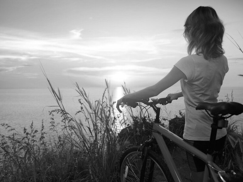 Woman with Bicycle — Black, Serene