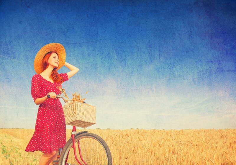 Woman with Bicycle — Blue, Serene, Afternoon, Photograph