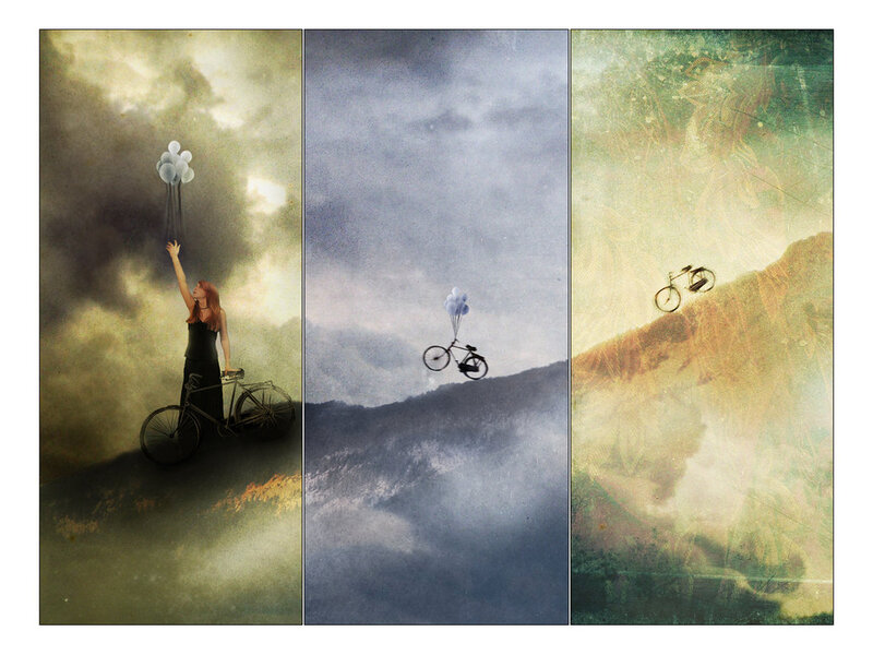 Woman with Bicycle — Green, Dreamy