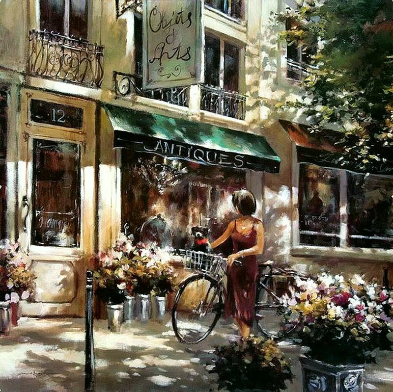 Woman with Bicycle — Green, Serene